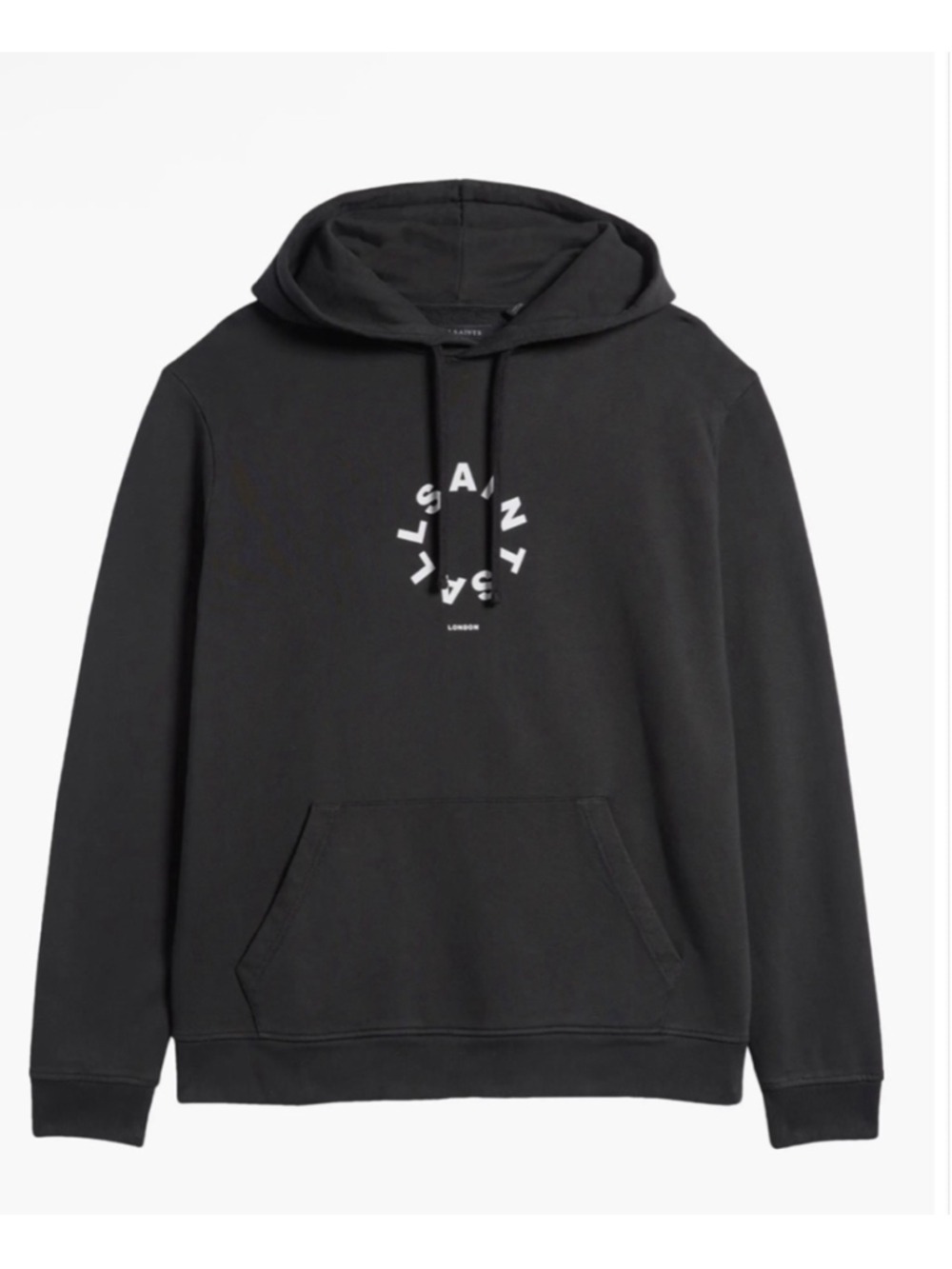 New ALLSAINTS Black Hoodie with White Logo, Size L